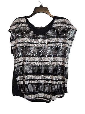 Almost Famous | Size 2X Plus | Black White Sequins Shirt Casual Top
